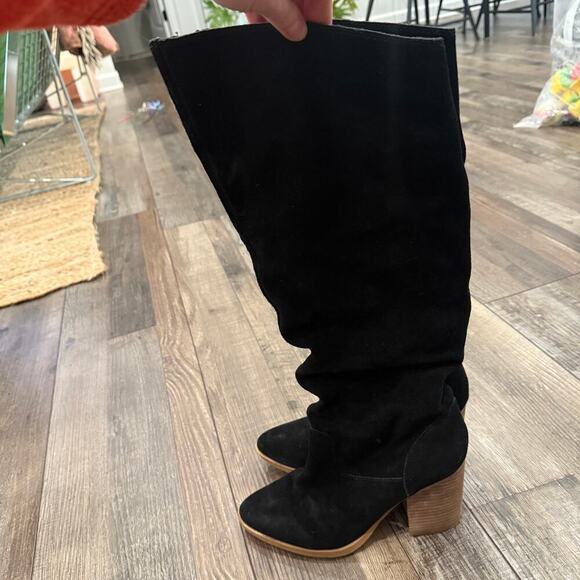 Steve Madden Savas Black Suede Knee High Boots Size 7.5 Western Cowgirl Cottage - Picture 3 of 8